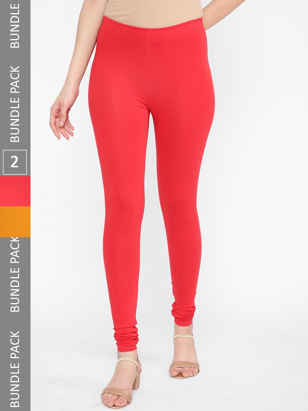 

R&B Women Pack of 2 Churithar Length Leggings, Yellow