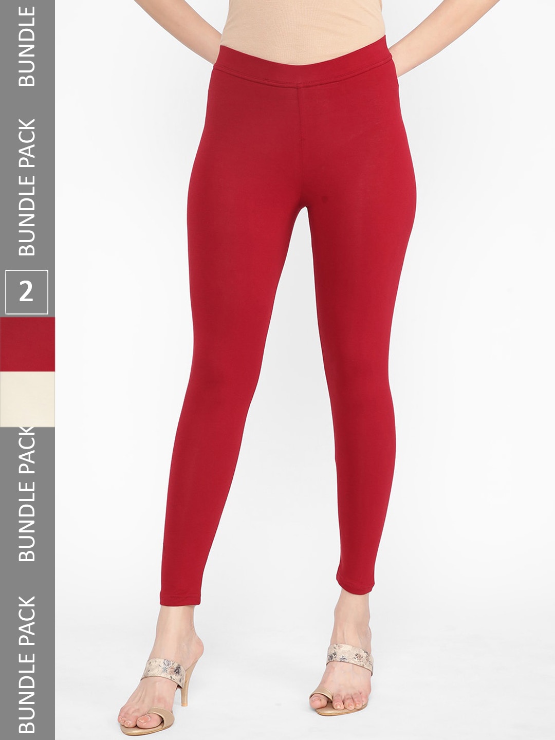 

R&B Women Pack of 2 Cotton Ankle Length Leggings, Cream