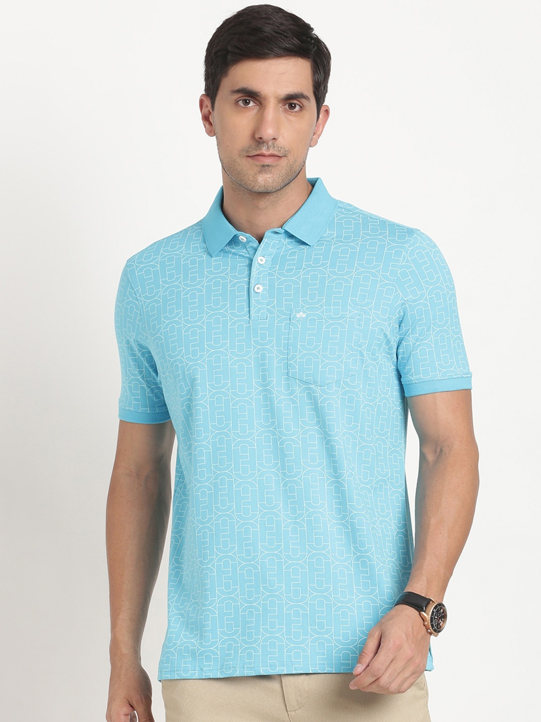 

Turtle Geometric Printed Polo Collar Slim Fit T-shirt, Blue