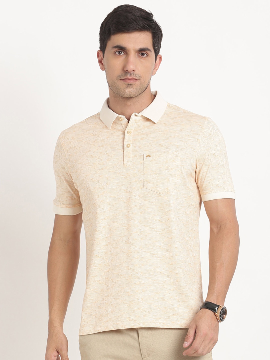 

Turtle Geometric Micro Ditsy Printed Polo Collar Slim Fit T-shirt, Yellow