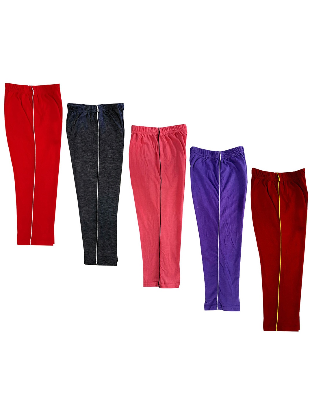 

IndiWeaves Girls Pack Of 5 Pure Cotton Regular Fit Capris, Red