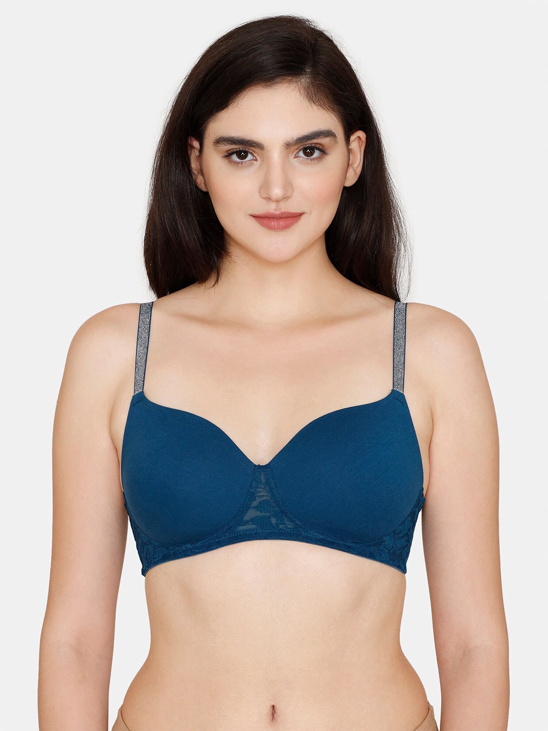 

Zivame Half Coverage Lightly Padded All Say Comfort Seamless T-shirt Bra, Navy blue