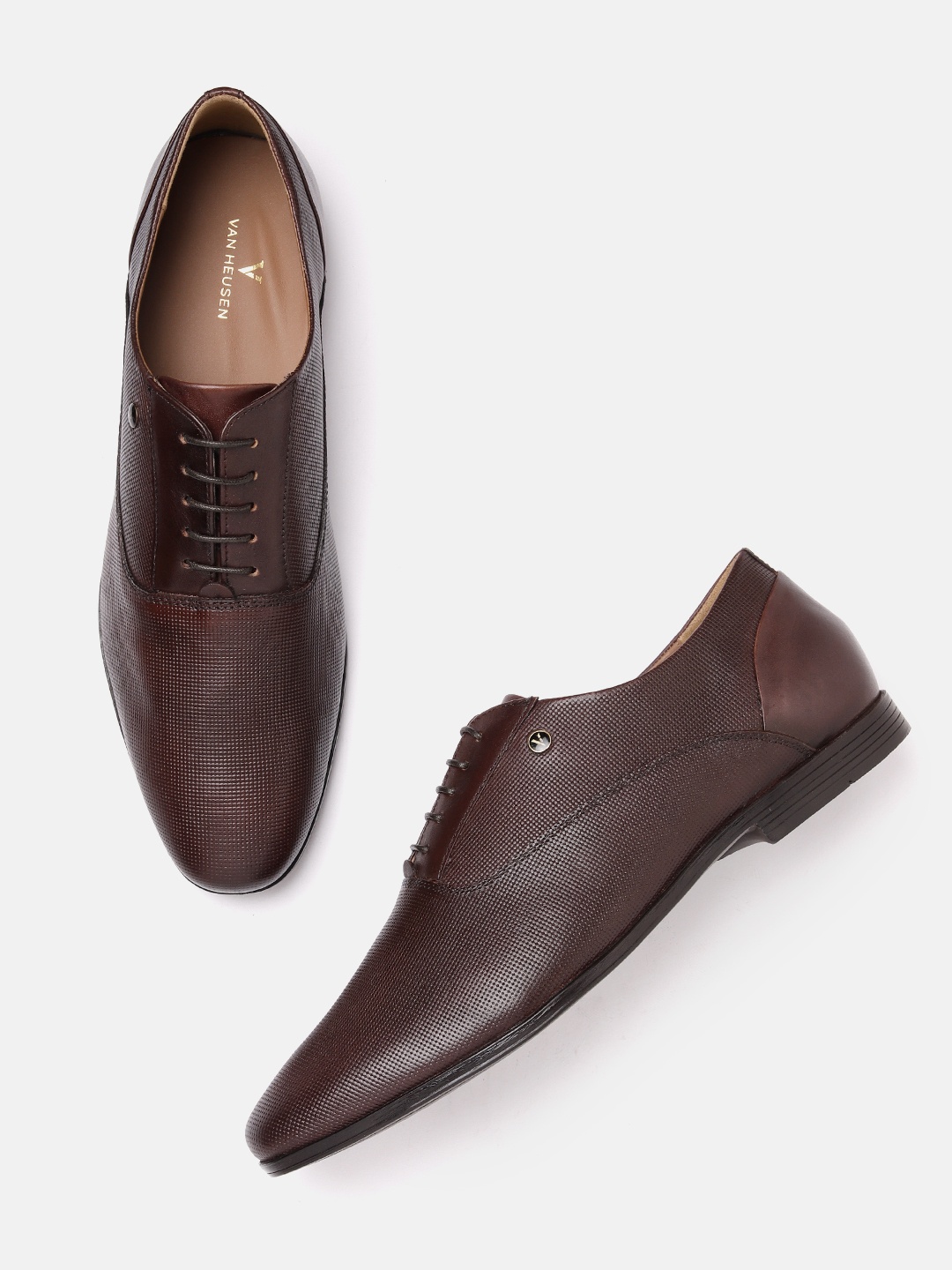

Van Heusen Men Leather Textured Formal Oxfords, Coffee brown
