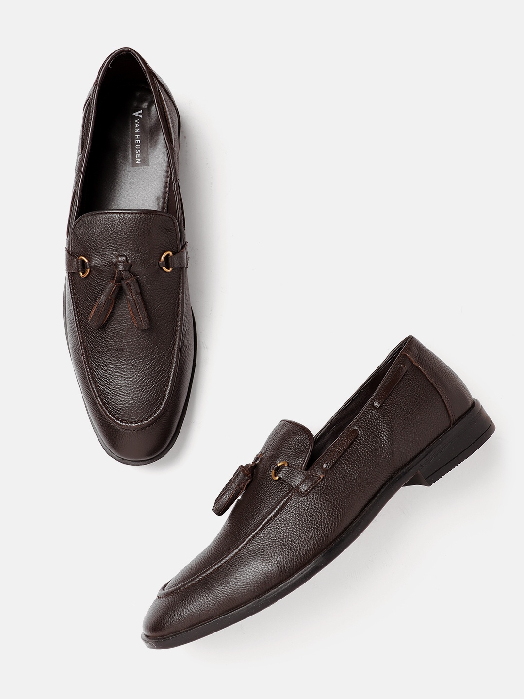 

Van Heusen Men Textured Formal Leather Tasselled Loafers, Coffee brown