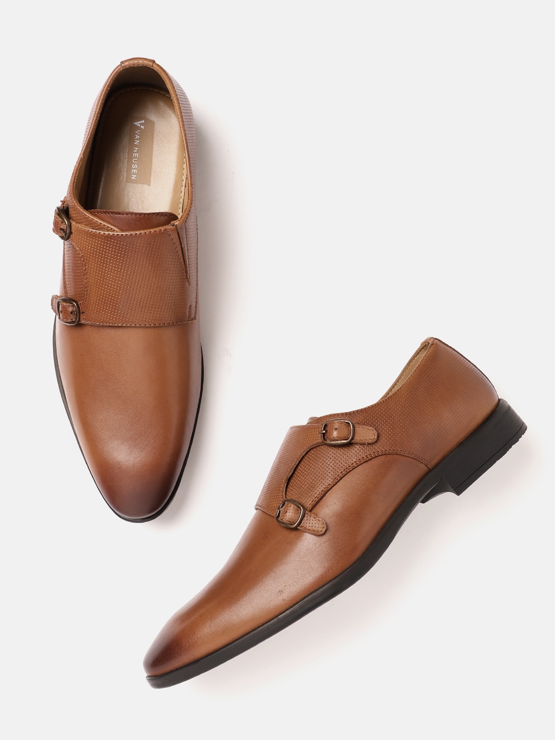 

Van Heusen Men Textured Slip-On Monk Shoes, Tan