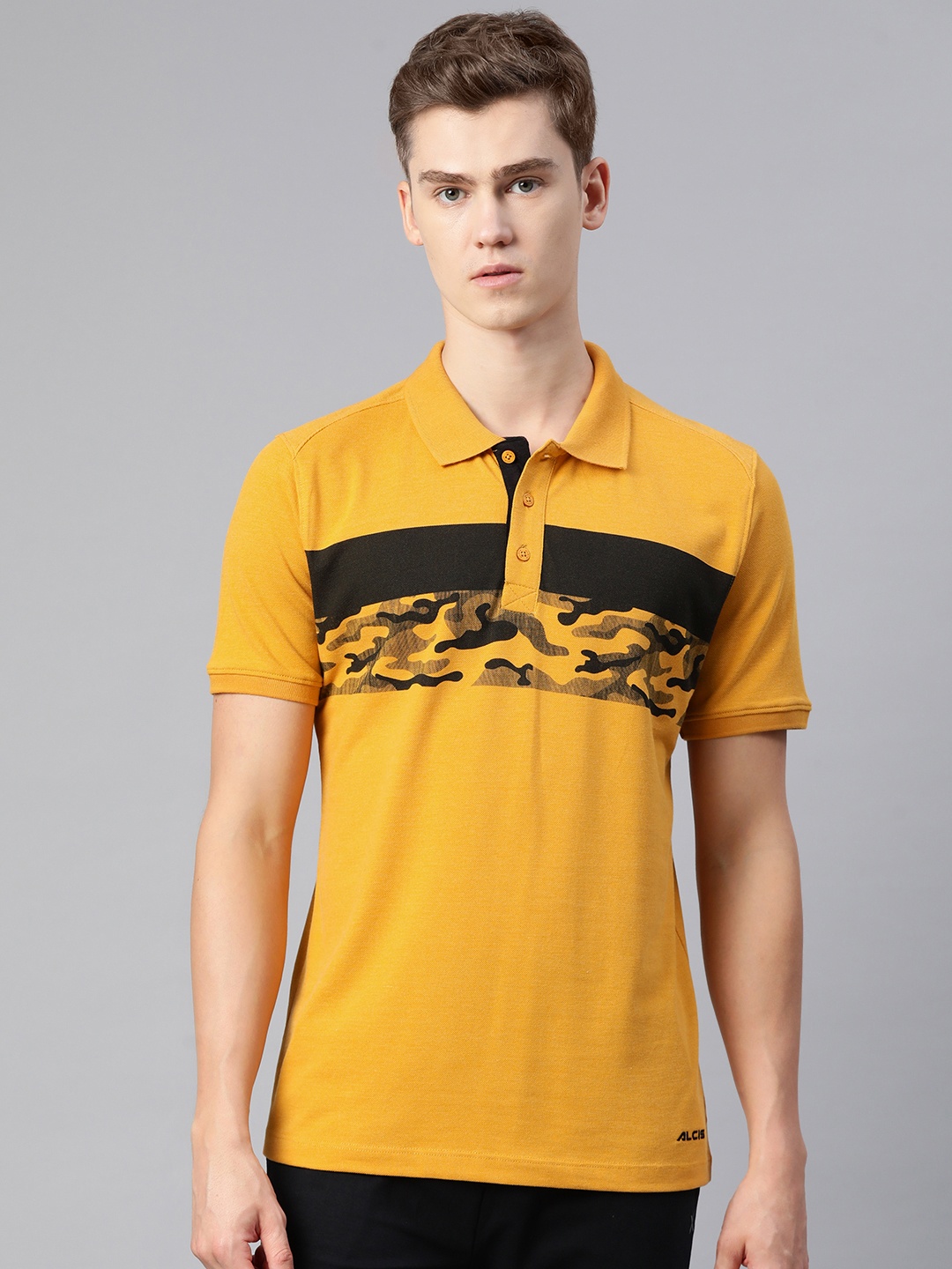 

Alcis Men Abstract Printed Polo Collar T-shirt, Yellow