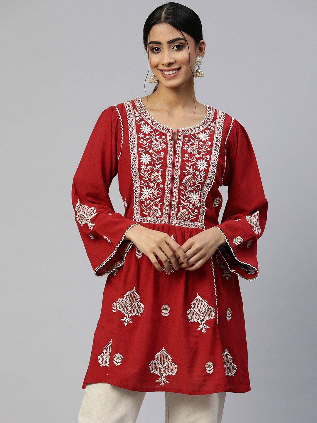 

Nayam By Lakshita Round Neck Embroidered Tunic, Red
