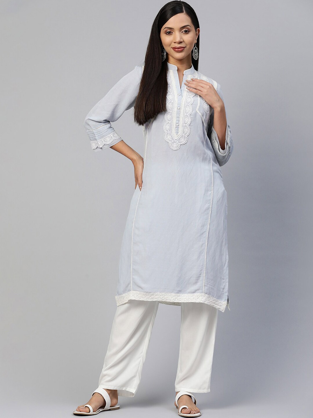 

Nayam By Lakshita Ethnic Motifs Embroidered Thread Work Straight Kurta, Blue