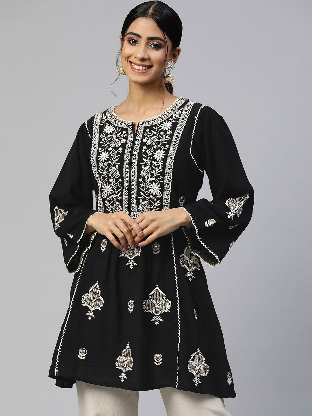 

Nayam By Lakshita Ethnic Motifs Sequinned Embroidered Tunic, Black