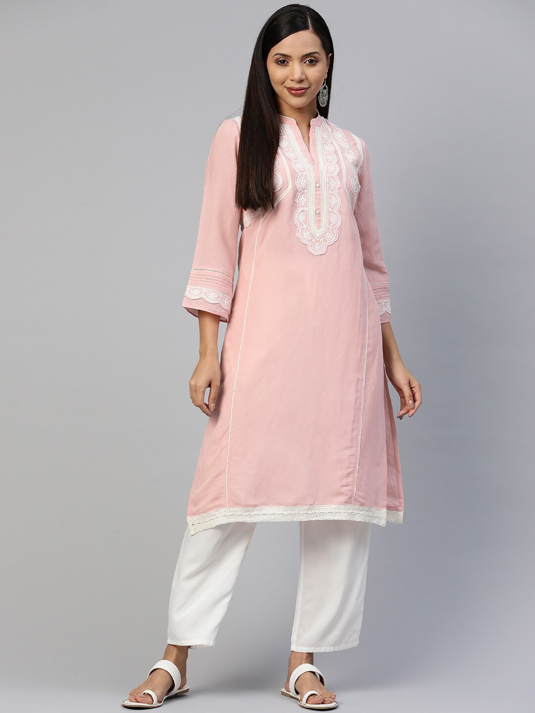 

Nayam By Lakshita Ethnic Motifs Yoke Design Thread Work Kurta, Pink