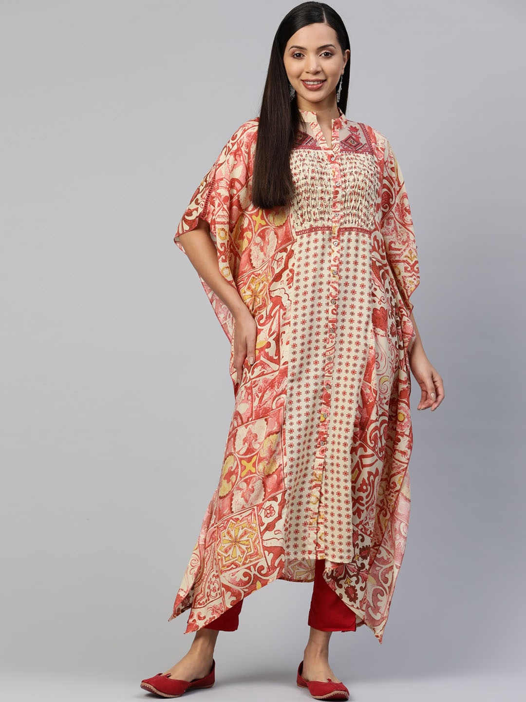 

Nayam By Lakshita Ethnic Motifs Printed Flared Sleeves Kaftan Kurta, Orange