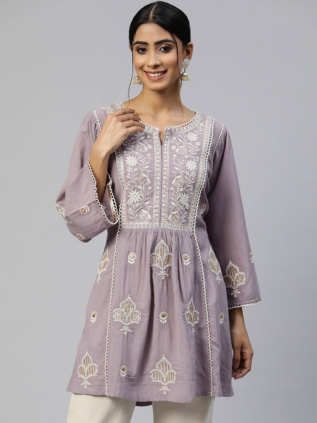 

Nayam By Lakshita Ethnic Motifs Sequinned Embroidered Tunic, Lavender