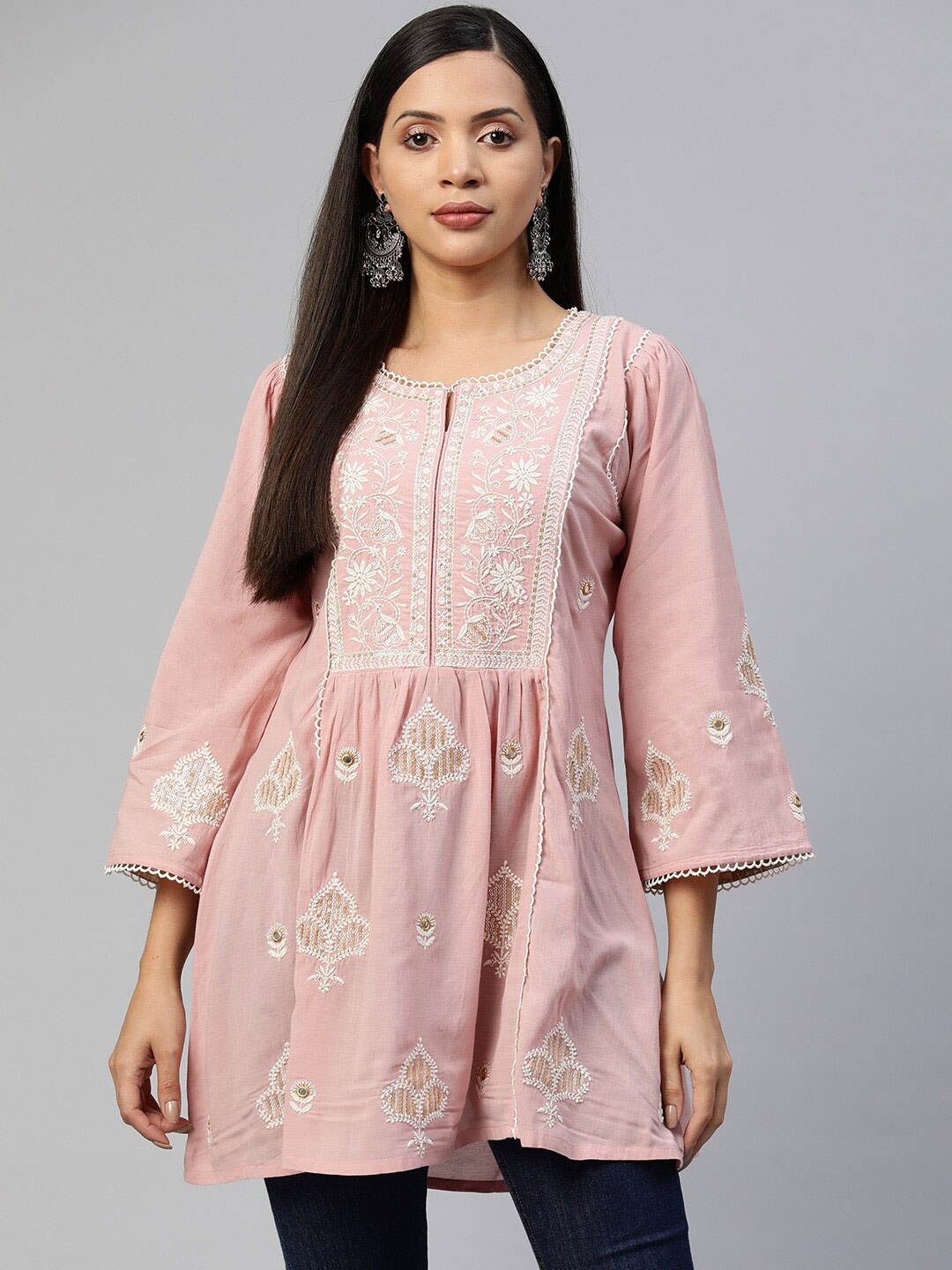 

Nayam By Lakshita Ethnic Motifs Sequinned Embroidered Tunic, Peach