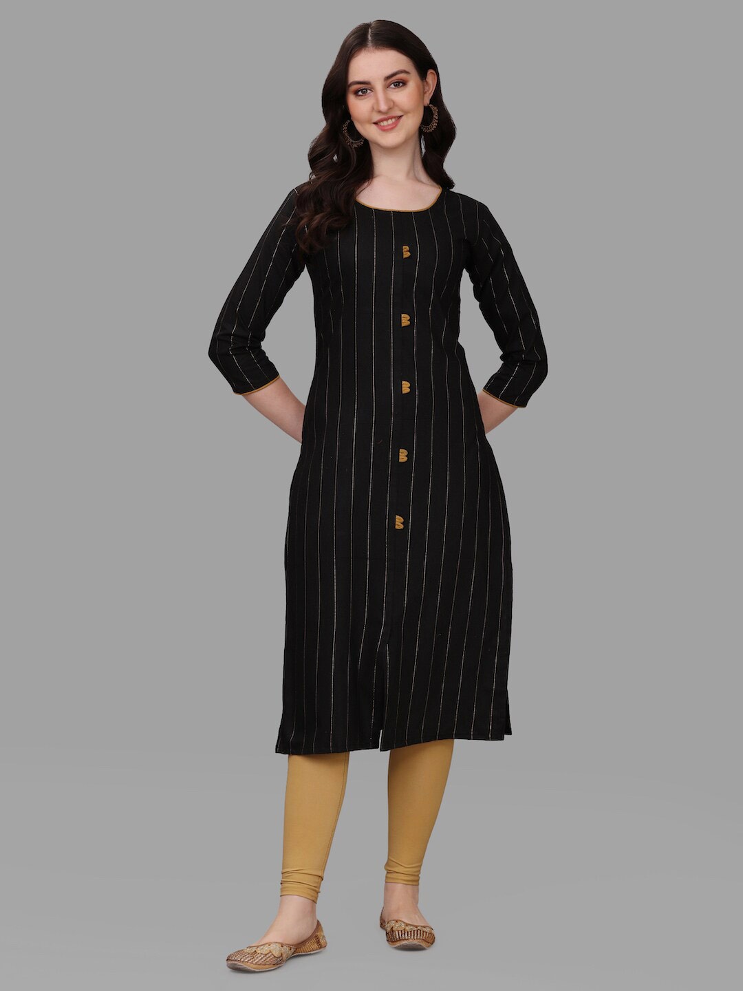 

HERE&NOW Pure Cotton Striped Straight Kurta, Black