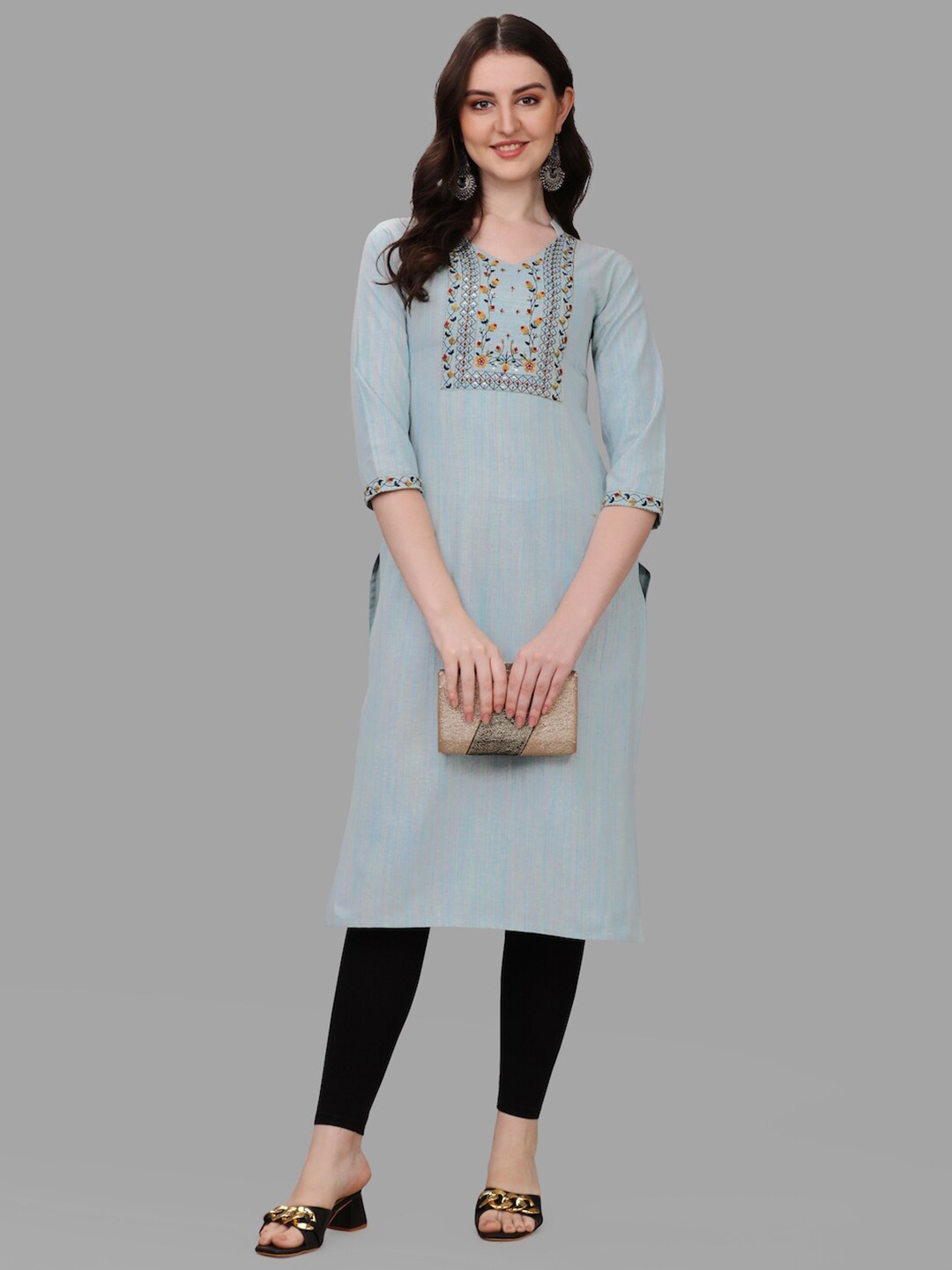 

HERE&NOW Women Blue Embroidered Kurta