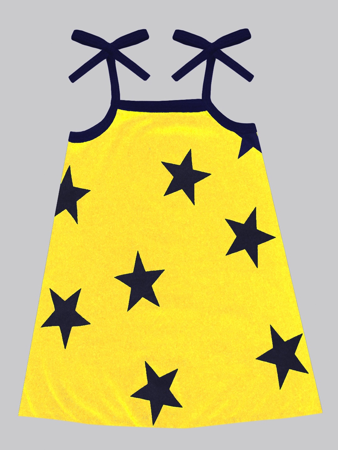 

A.T.U.N. Girls Stars Printed Tie-Up Shoulder Straps Cotton A-Line Dress, Yellow