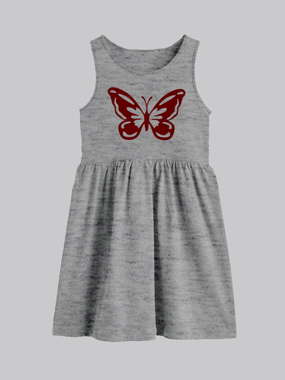 

A.T.U.N. Girls Graphic Printed Gathered Cotton Fit & Flare Dress, Grey melange