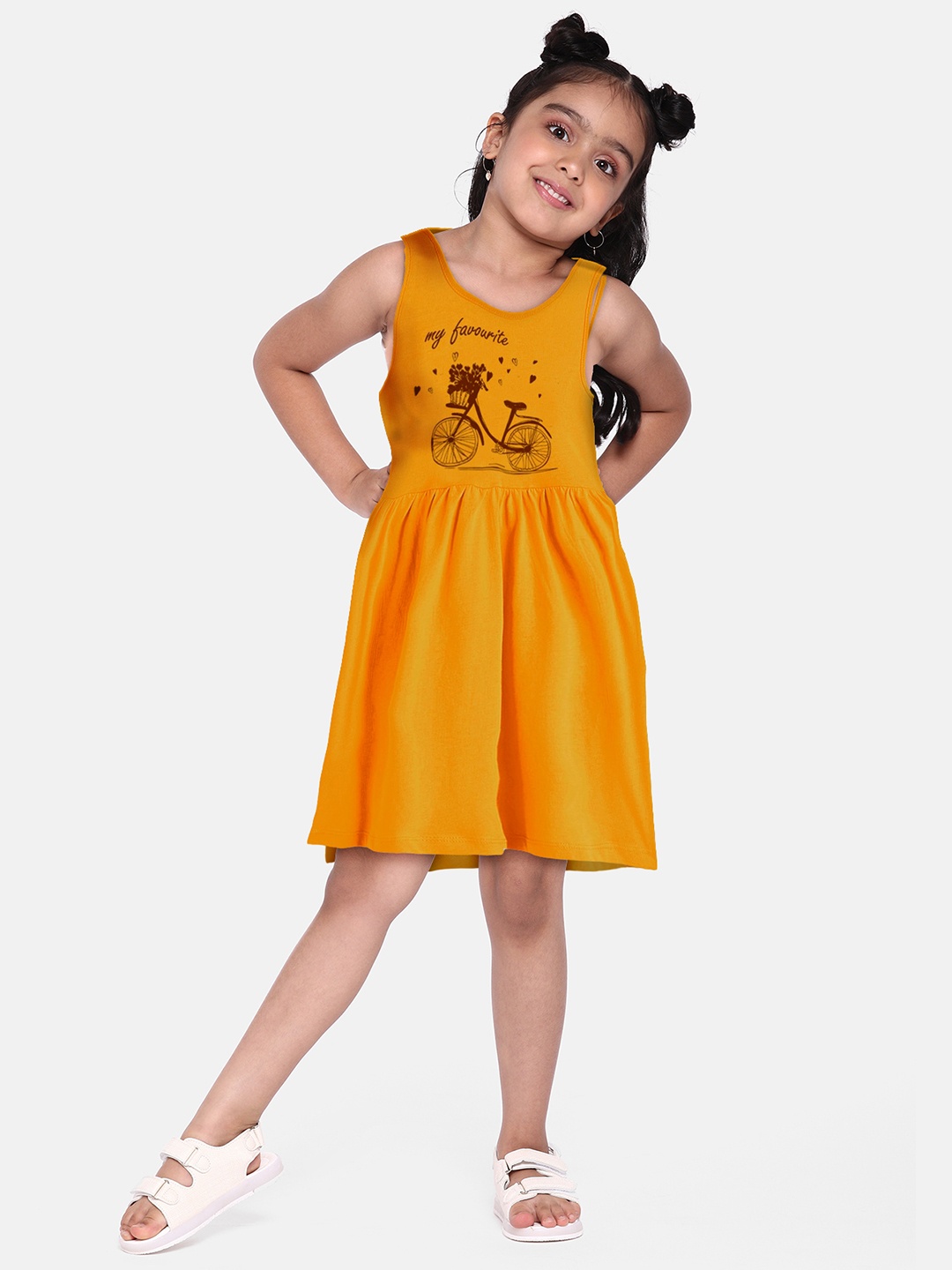 

A.T.U.N. Girls Graphic Printed Cotton Fit & Flare Dress, Mustard