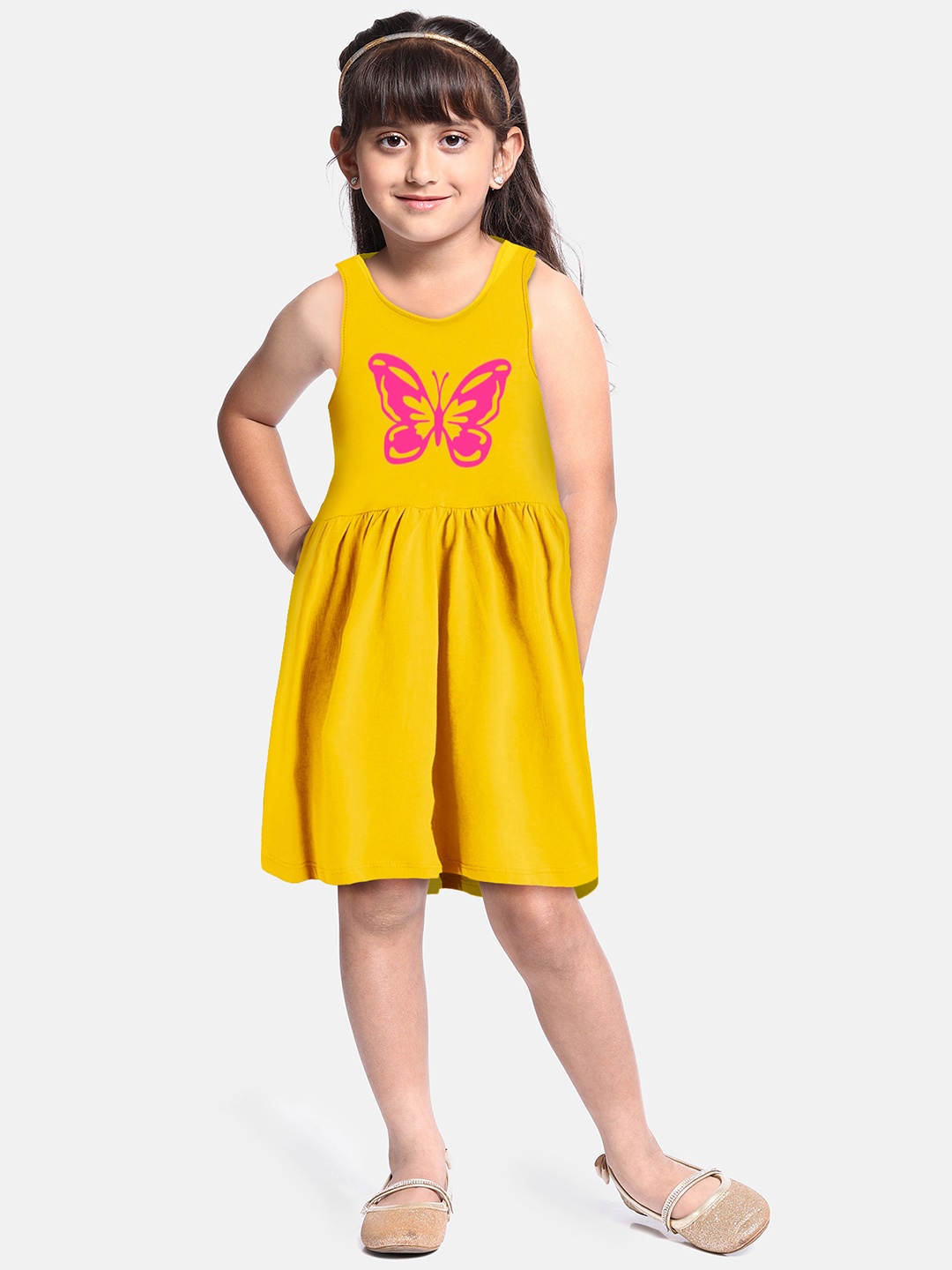 

A.T.U.N. Girls Conversational Printed Cotton Fit & Flare Dress, Yellow