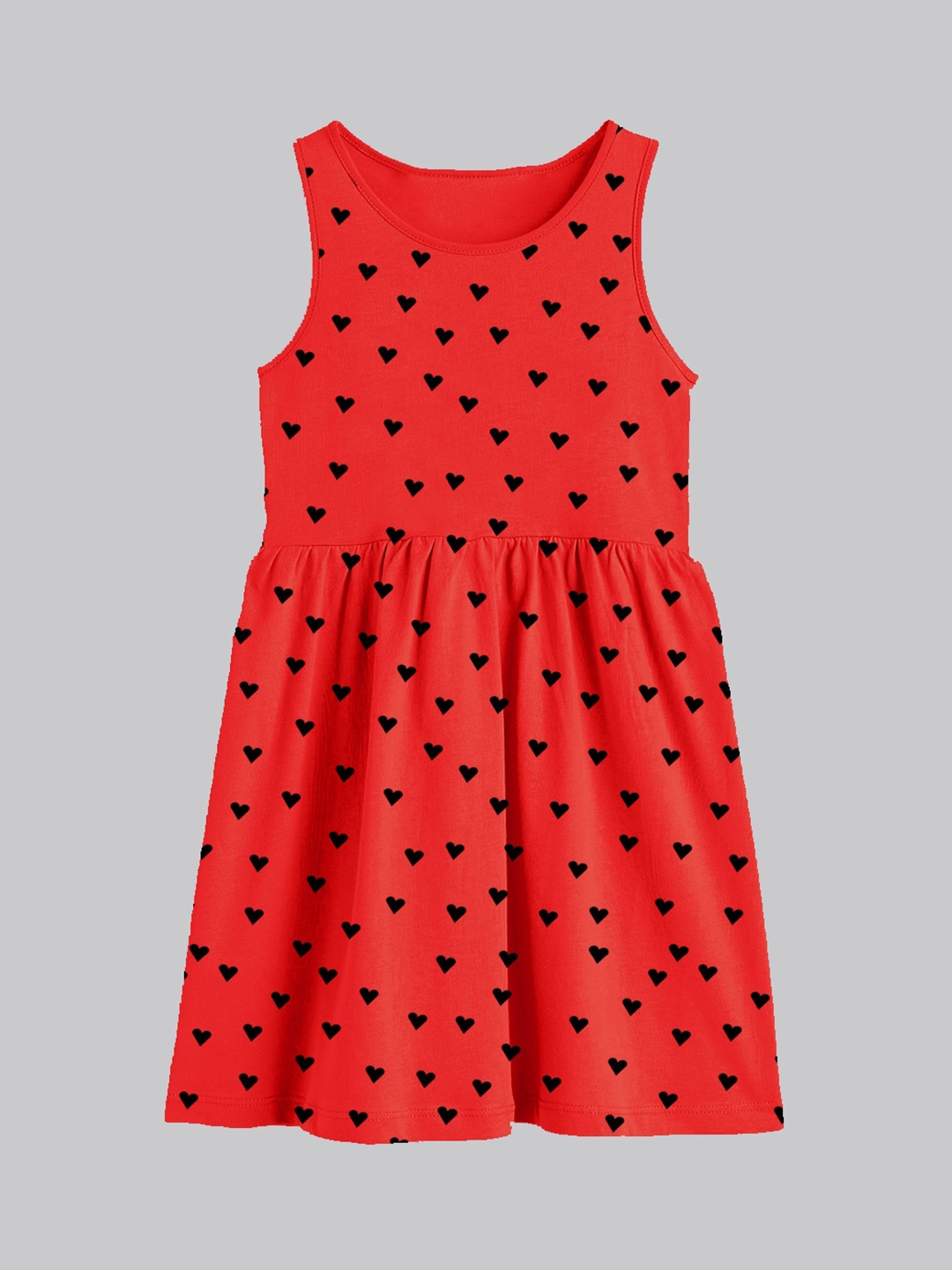 

A.T.U.N. Girls Conversational Printed Cotton Fit & Flare Dress, Red