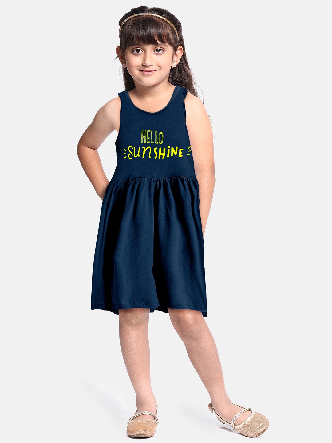 

A.T.U.N. Girls Print Fit & Flare Dress, Navy blue