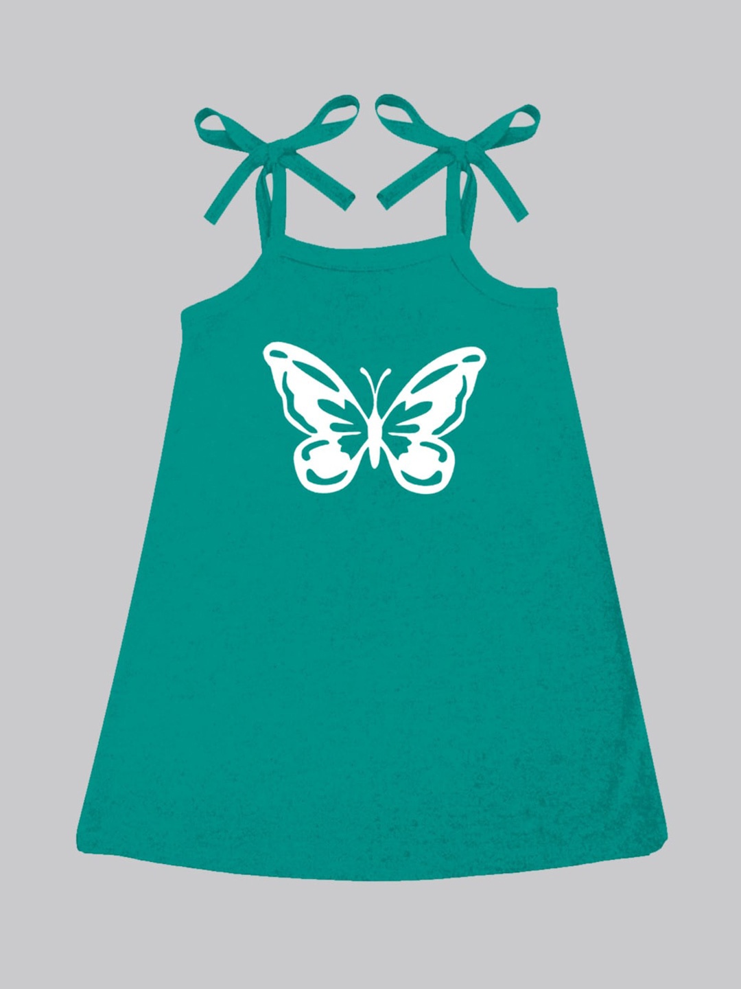 

A.T.U.N. Girls Conversational Printed Tie-Up Shoulder Straps Cotton A-Line Dress, Teal