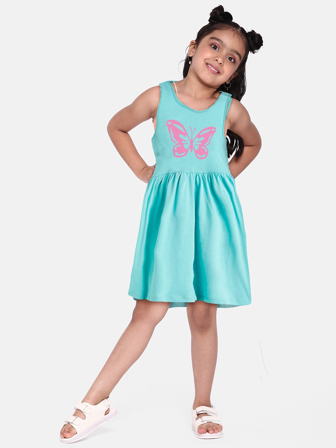 

A.T.U.N. Girls Conversational Printed Cotton Fit & Flare Dress, Blue