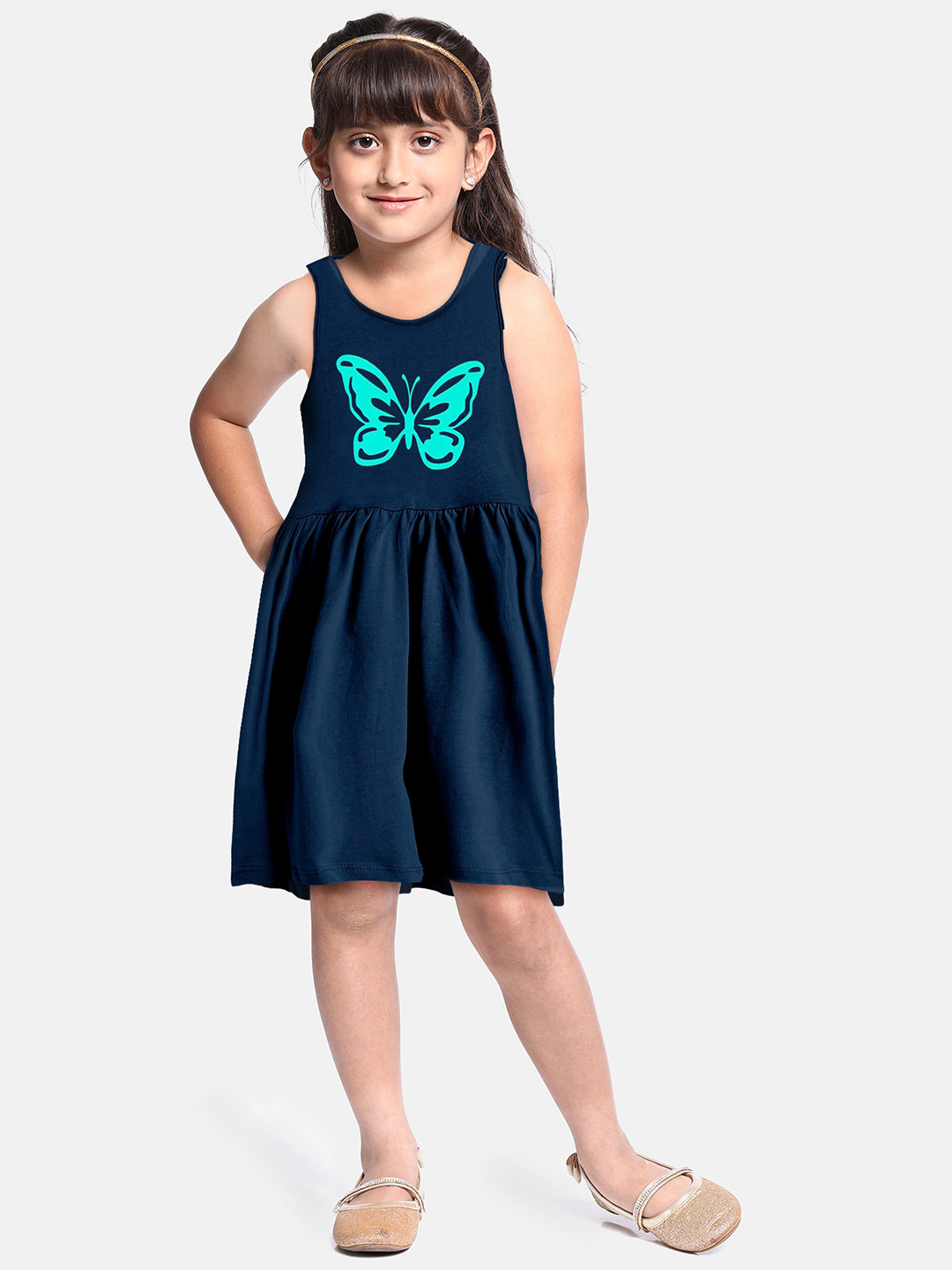 

A.T.U.N. Girls Printed Fit & Flare Dress, Navy blue