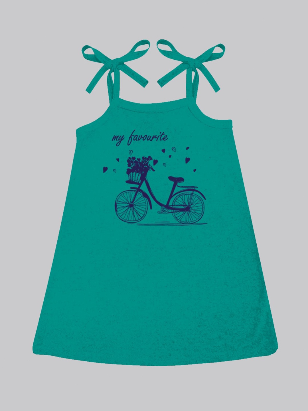 

A.T.U.N. Girls Graphic Printed Tie-Up Shoulder Straps Cotton A-Line Dress, Teal