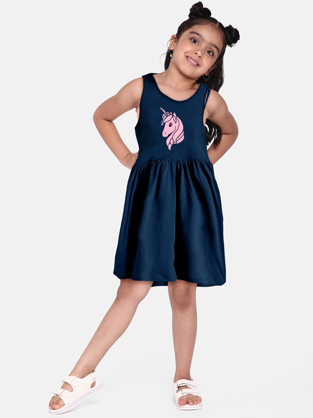 

A.T.U.N. Girls Print Fit & Flare Dress, Navy blue