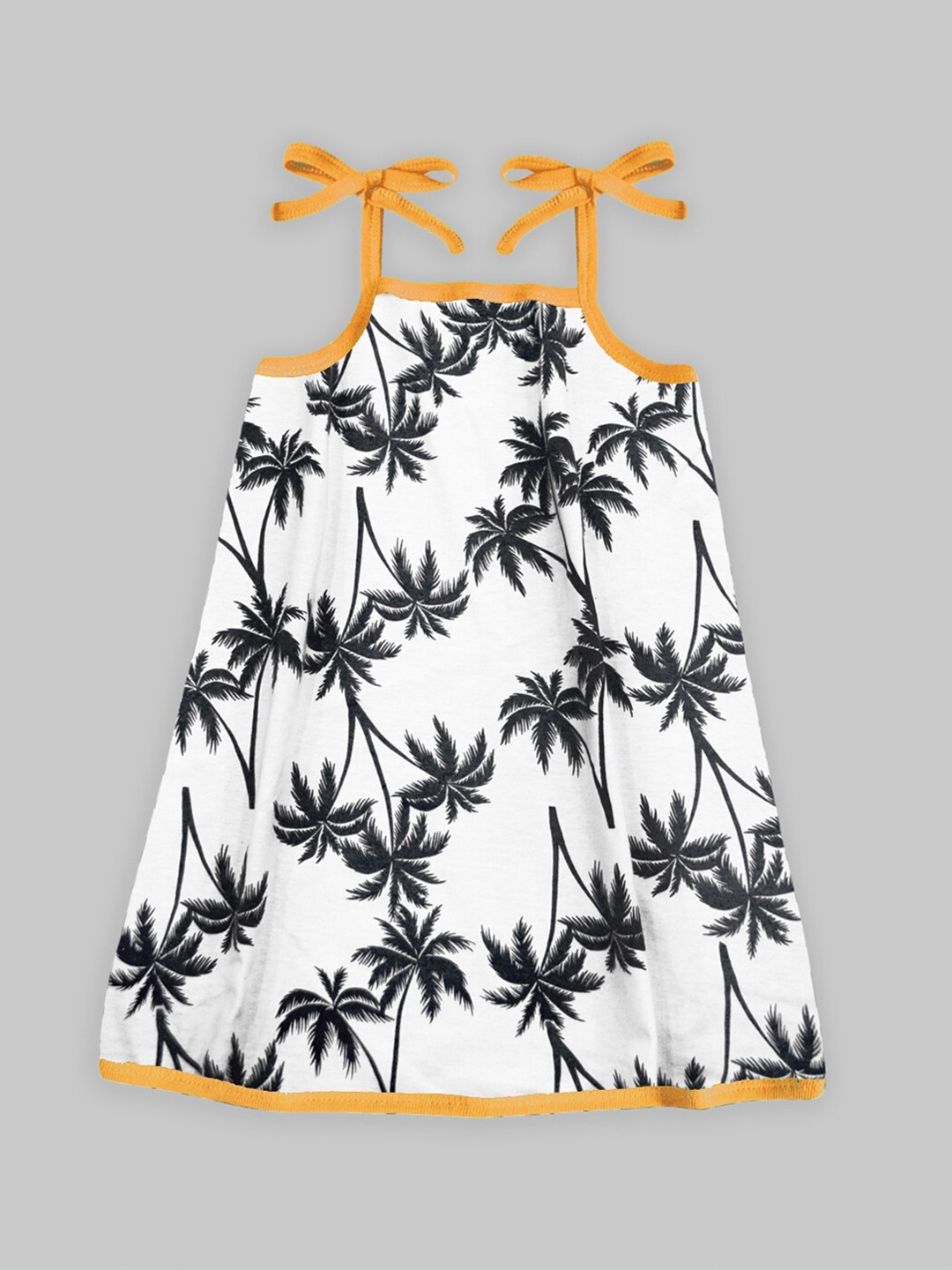 

A.T.U.N. Girls Tropical Printed Tie-Up Straps A-Line Cotton Dress, White