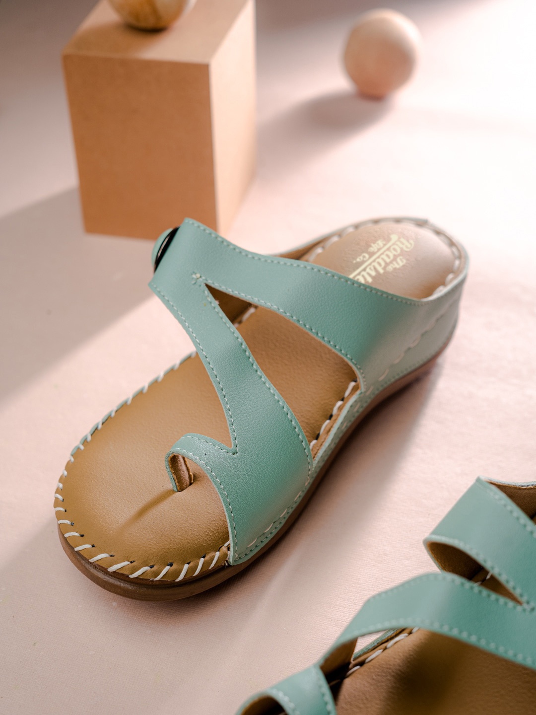 

The Roadster Lifestyle Co. Sea Green And Beige Textured One Toe Flats
