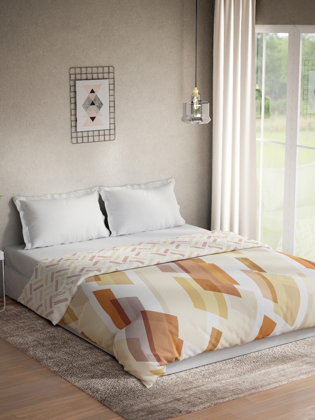 

DDecor White & Yellow Geometric 150 GSM Reversible Pure Cotton Double Bed Quilt