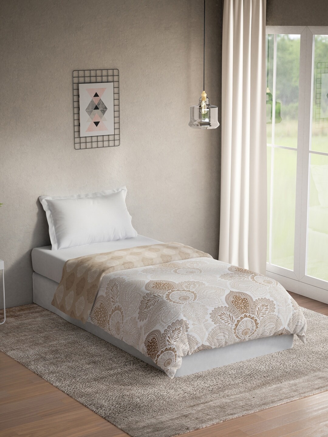 

DDecor White & Grey Ethnic Motifs Mild Winter 150 GSM Pure Cotton Single Bed Quilt