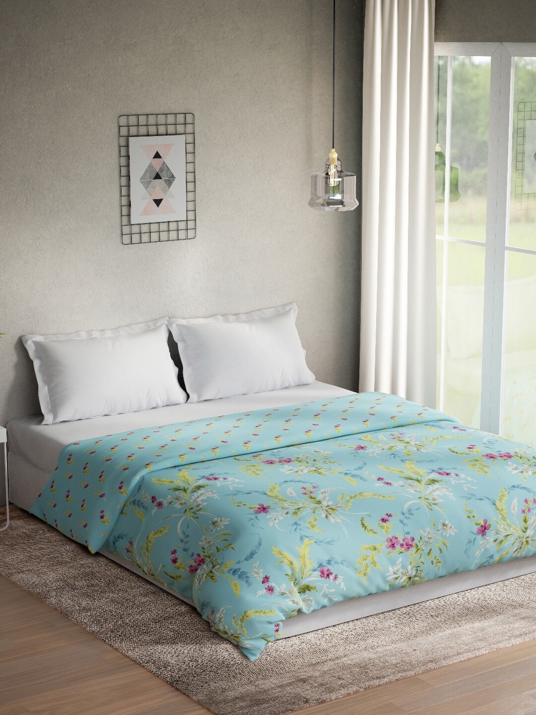 

DDecor Blue & Green Floral Mild Winter 150 GSM Pure Cotton Double Bed Quilt