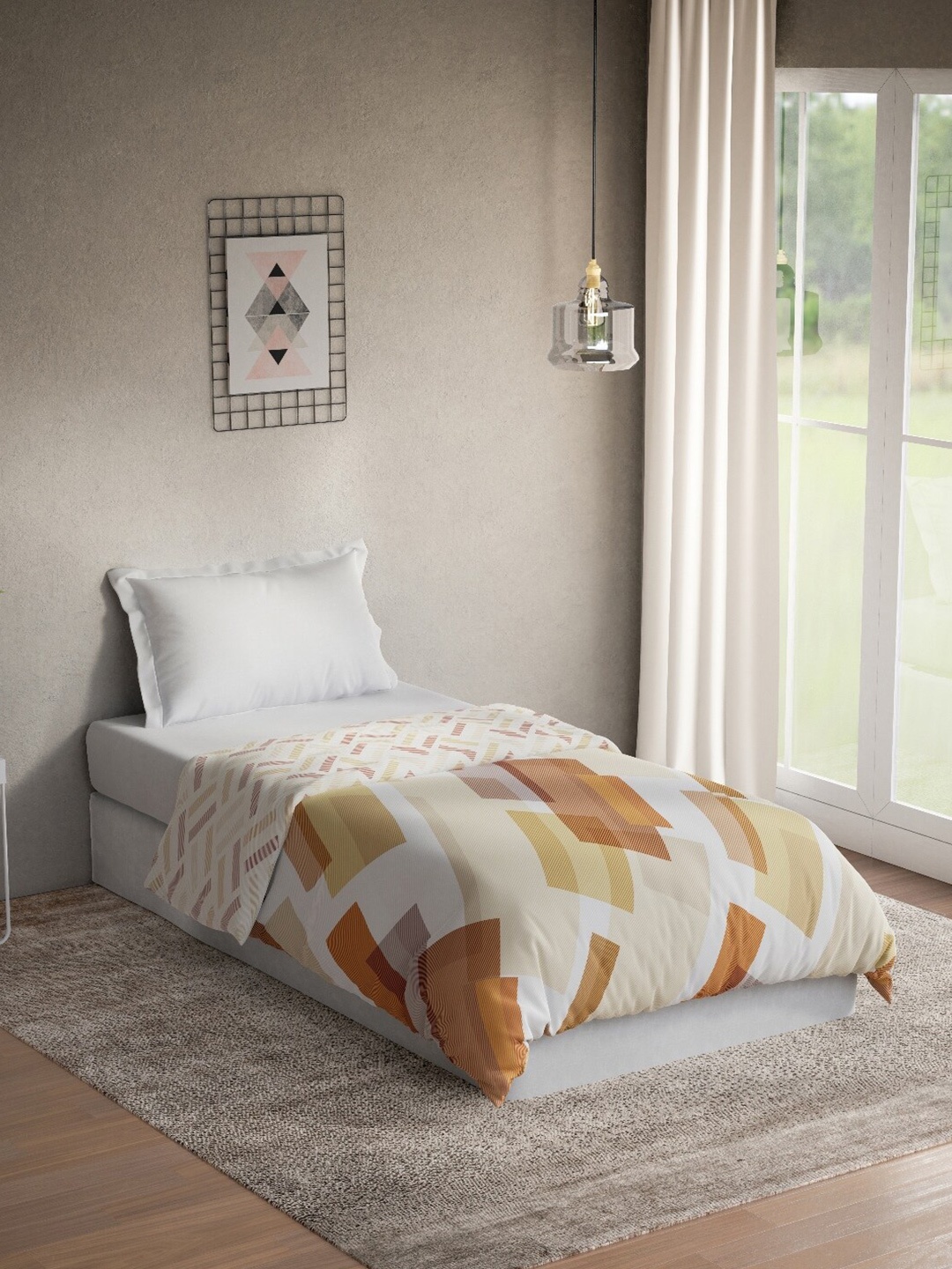 

DDecor Yellow Geometric Mild Winter 150 GSM Reversible Pure Cotton Single Bed Quilt