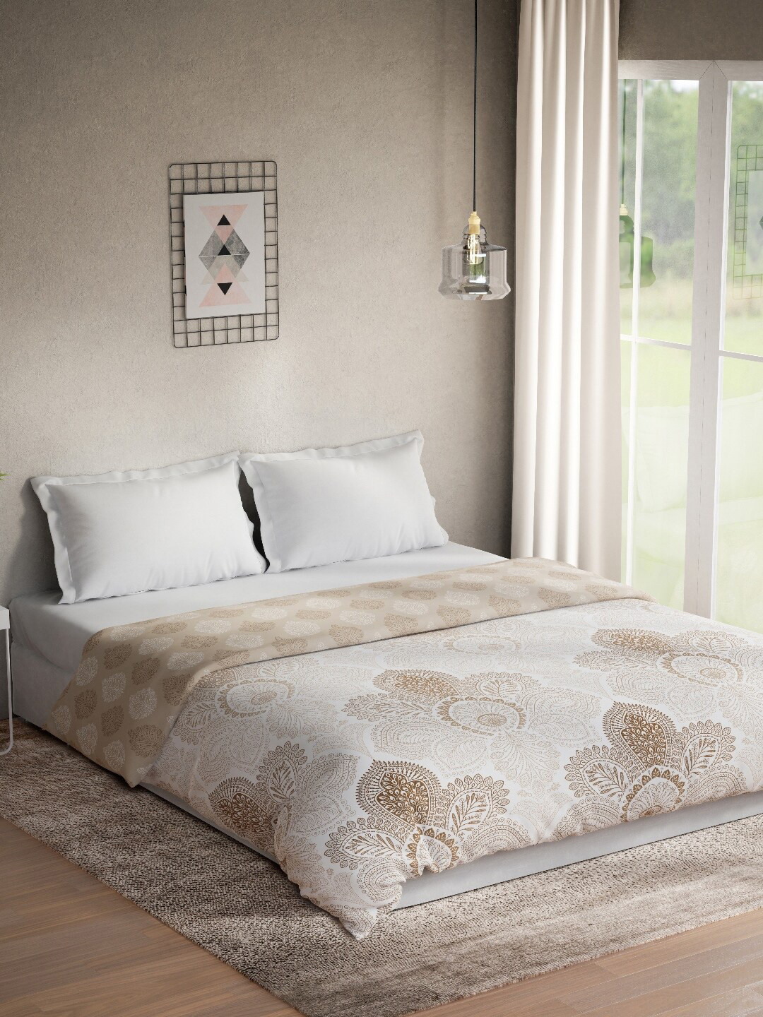 

DDecor White & Grey Ethnic Motifs Mild Winter 150 GSM Pure Cotton Double Bed Quilt