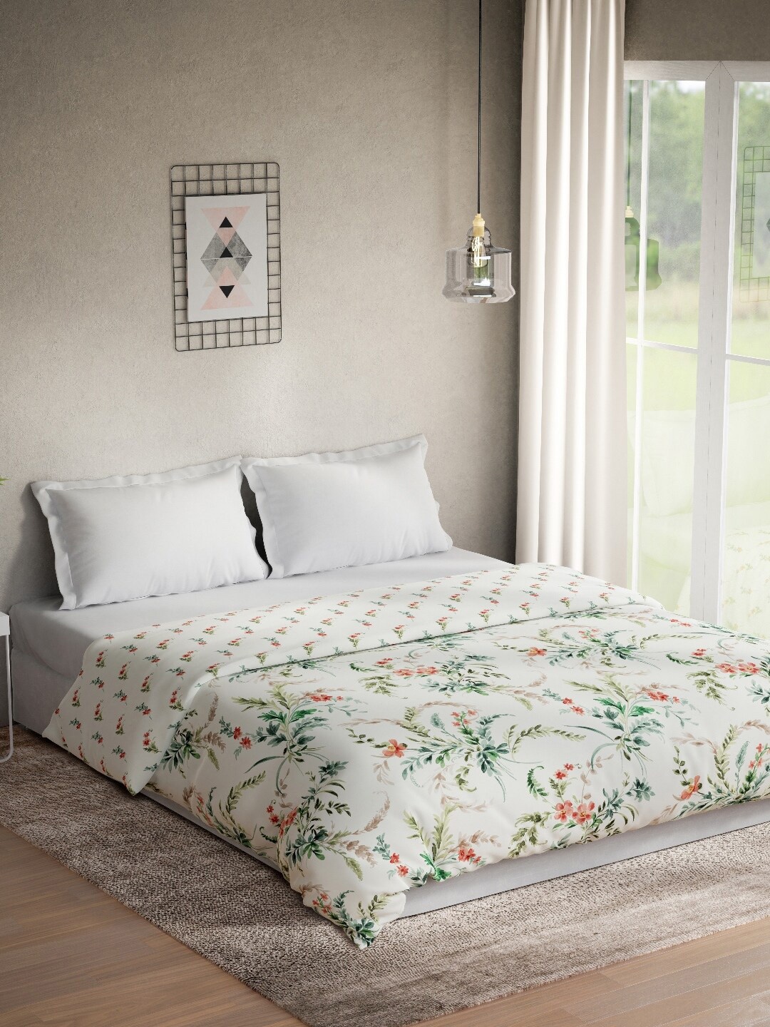 

DDecor Green & White Floral Mild Winter 150 GSM Reversible Pure Cotton Double Bed Quilt