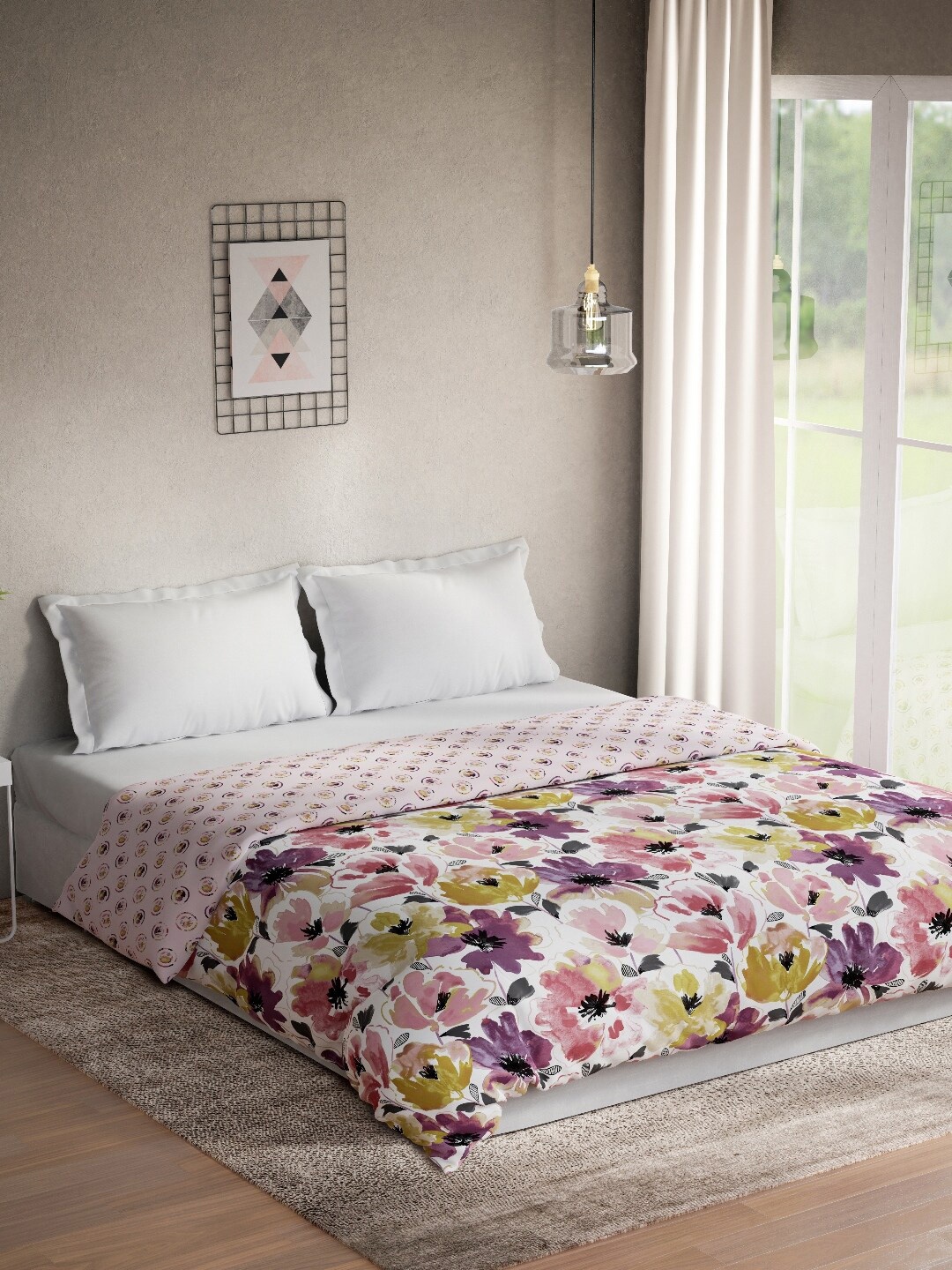 

DDecor Pink & White Floral Mild Winter 150 GSM Reversible Pure Cotton Double Bed Quilt