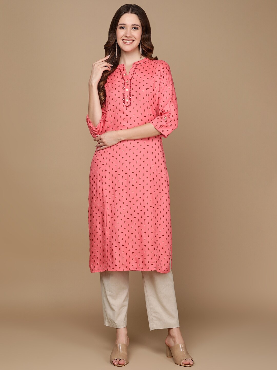 

HERE&NOW Pink & Maroon Ethnic Motifs Printed Kurta