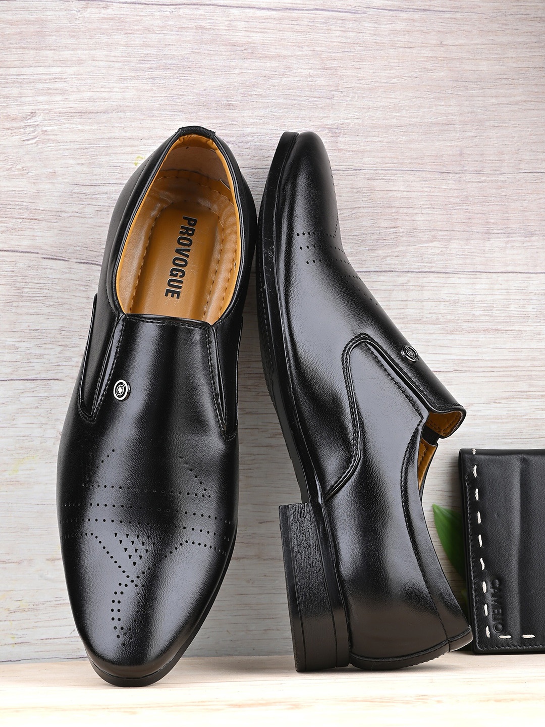 

Provogue Men Perforated Formal Slip-On Shoes, Black