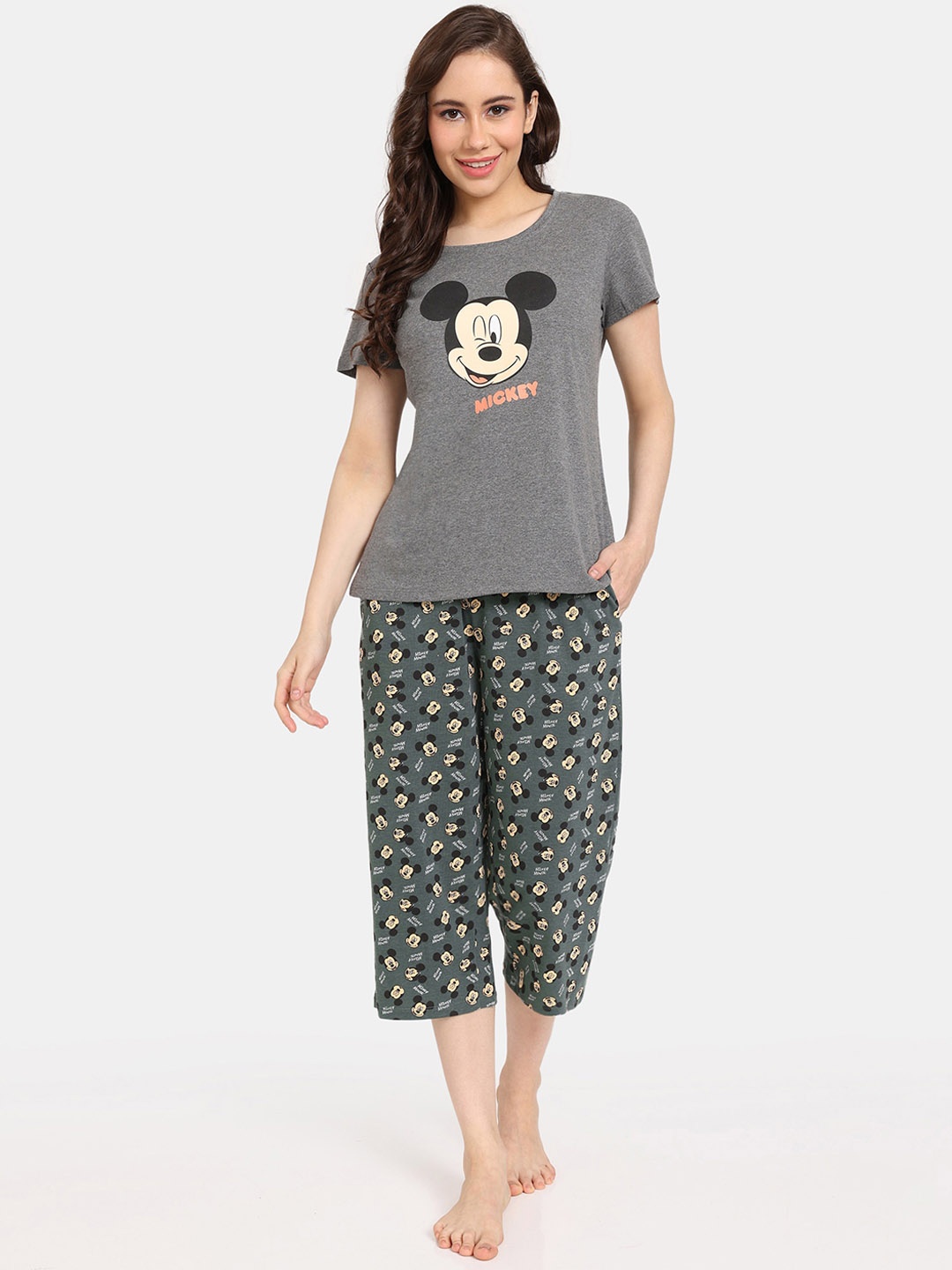 

Rosaline by Zivame Mickey Mouse Printed Night Suit, Green