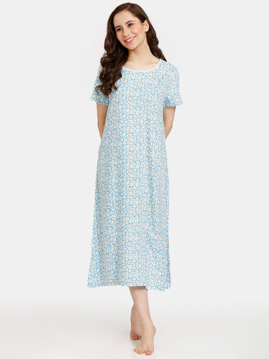 

Rosaline by Zivame Floral Printed Nightdress, Blue