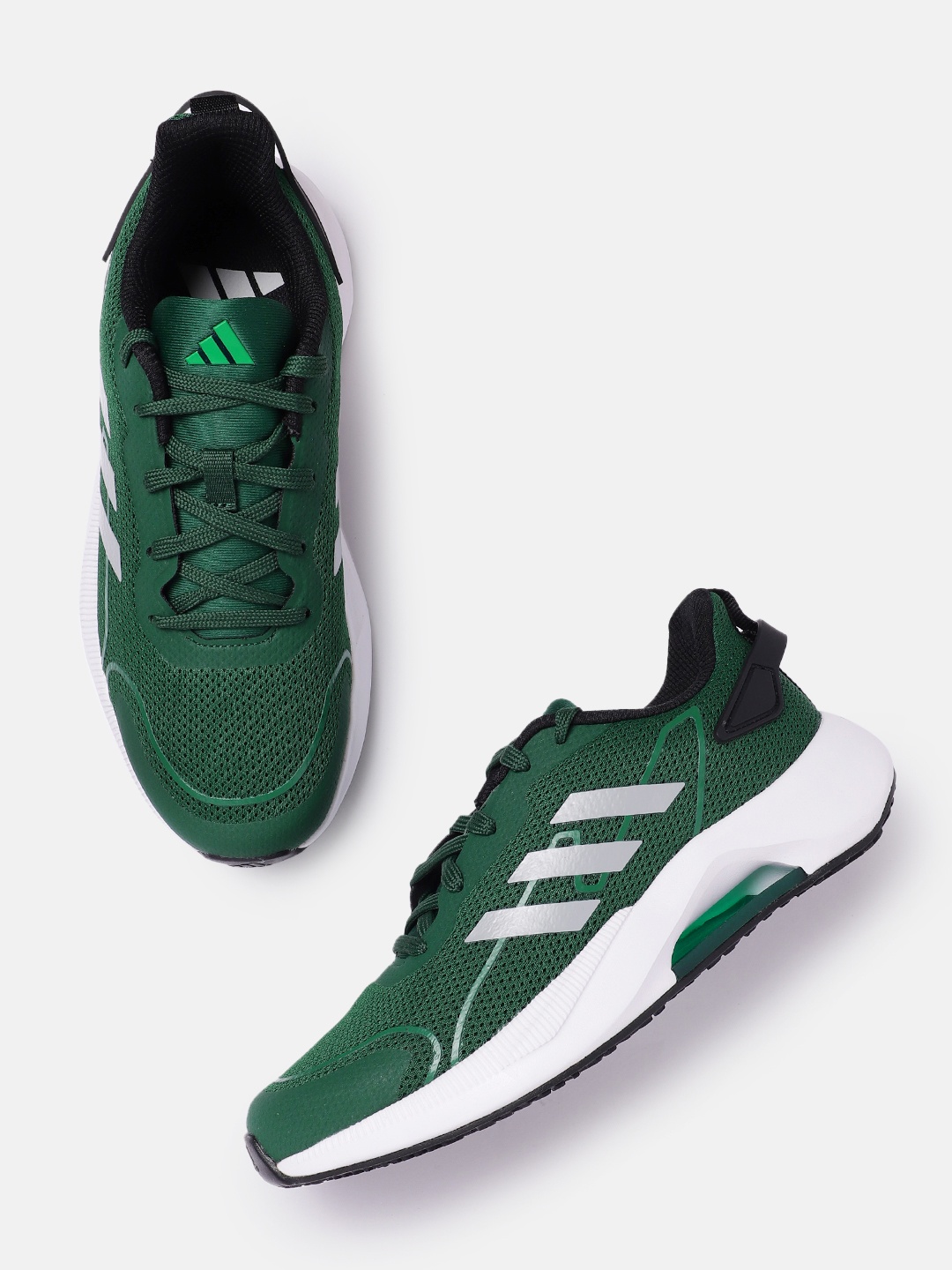 

ADIDAS Men Woven Design RunCrypt Running Shoes with Striped Detail, Green