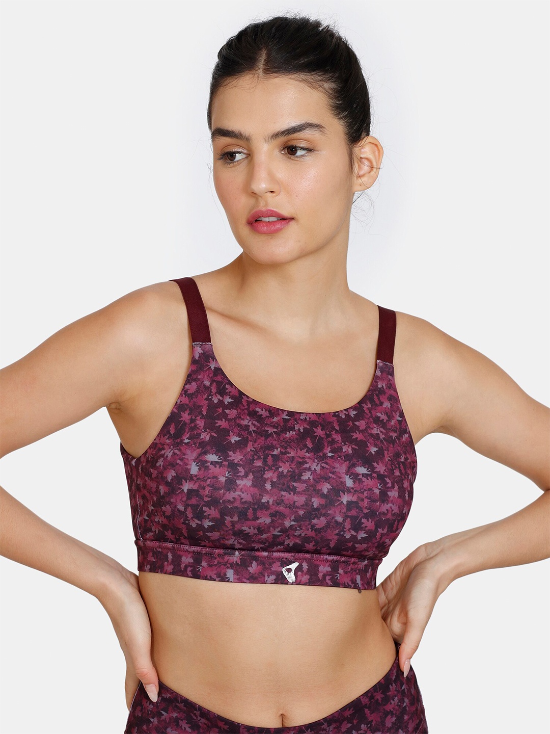 

Zelocity by Zivame Floral Printed Full Coverage Super Support All Day Comfort Workout Bra, Maroon