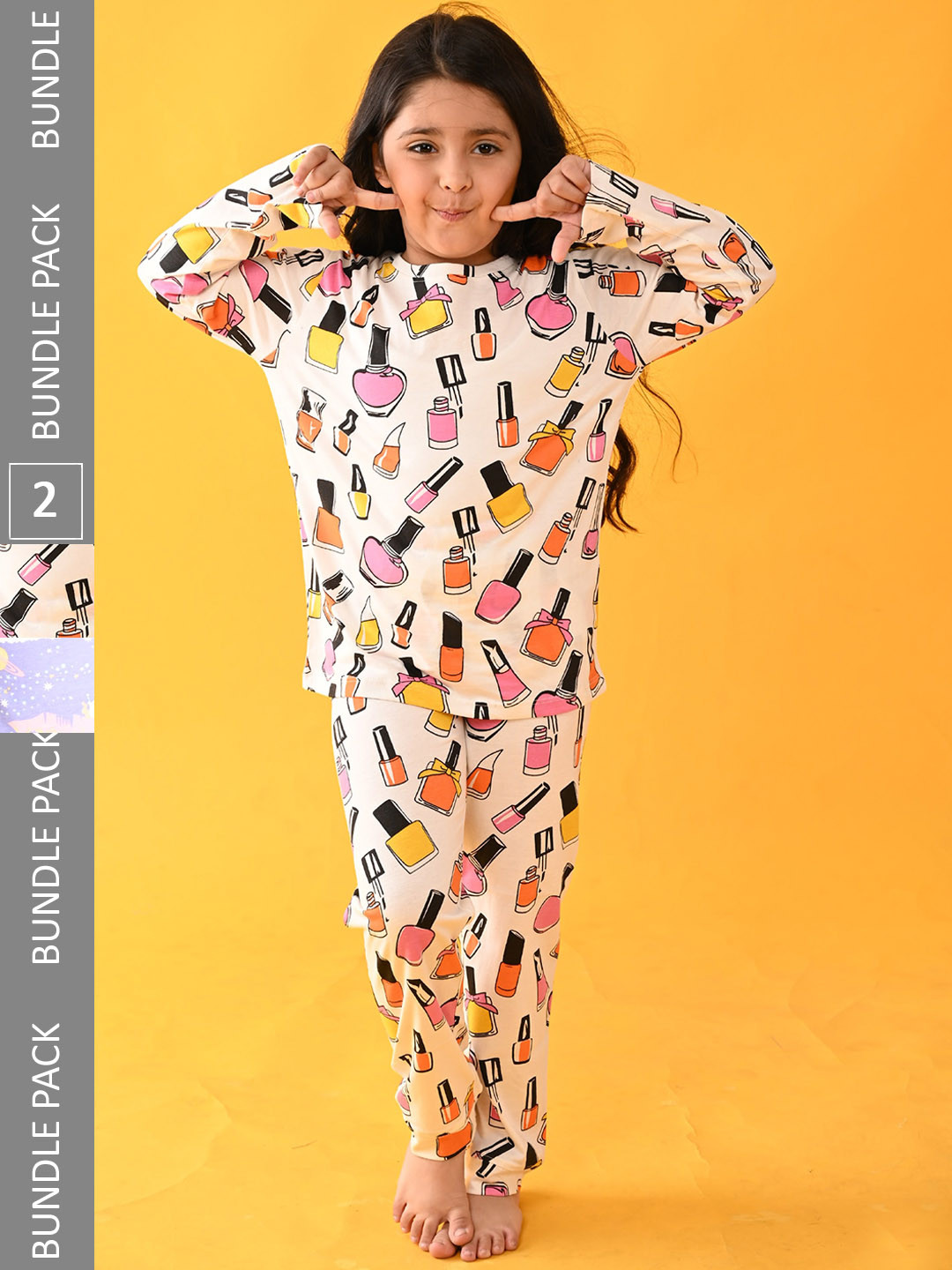 

Anthrilo Girls Pack Of 2 Conversational Printed Pure Cotton Night Suit, White