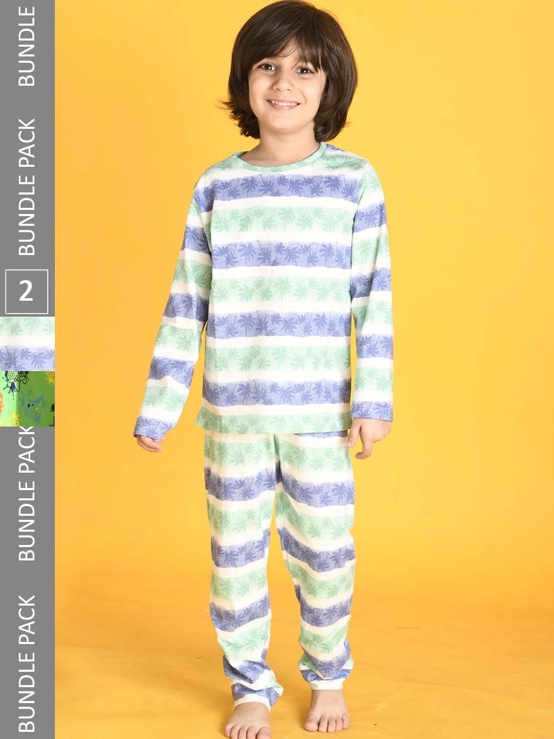 

Anthrilo Boys Pack Of 2 Abstract Printed Pure Cotton Night Suit, White