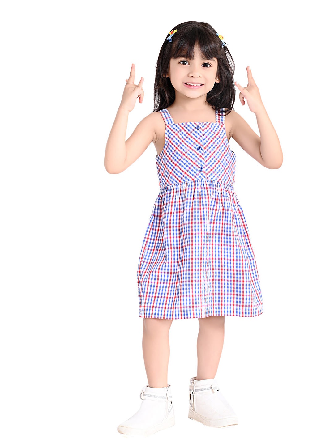 

Beebay Girls Checked Cotton Fit & Flare Dress, Blue