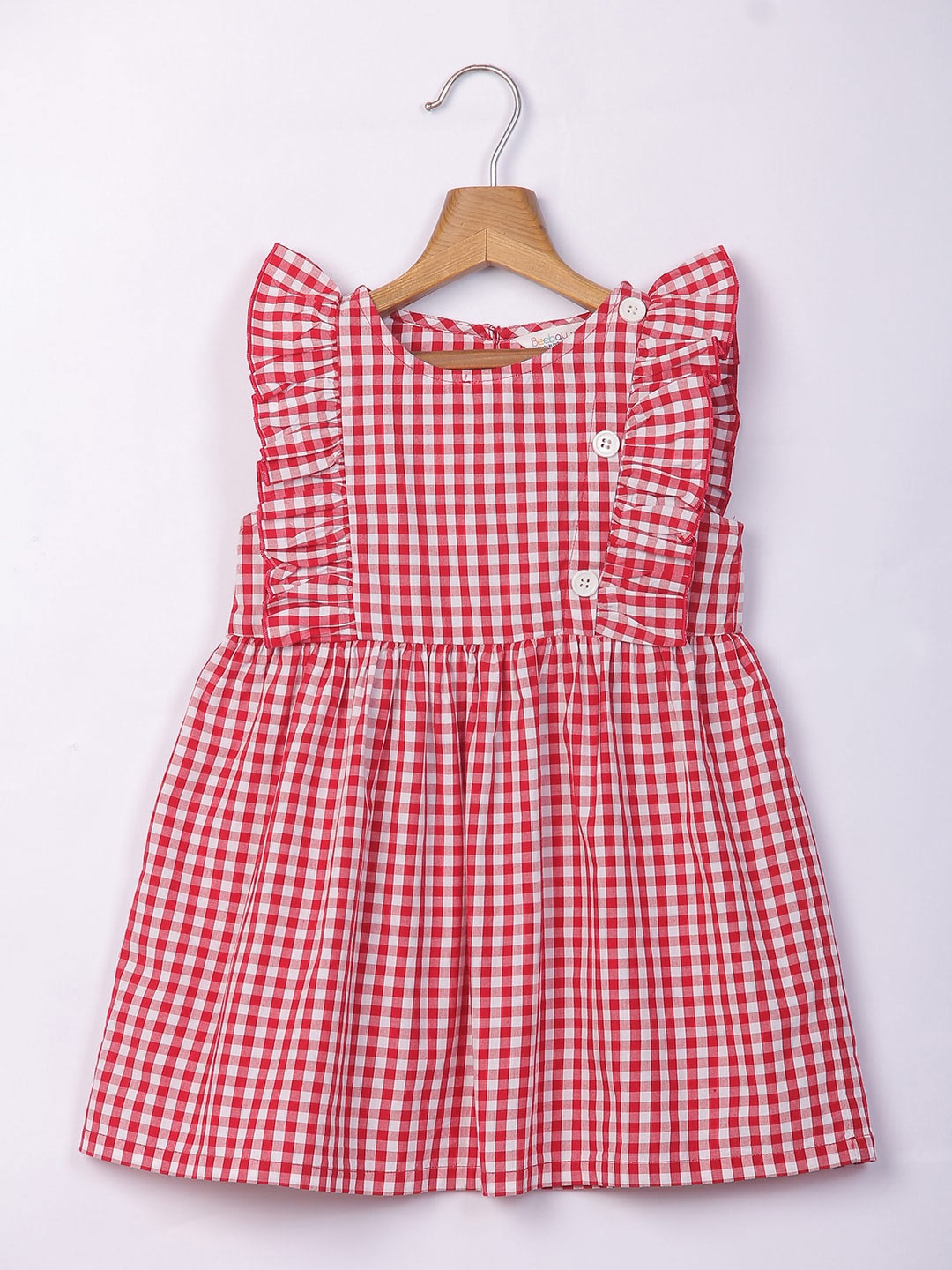 

Beebay Girls Checked Fit & Flare Cotton Dress, Red