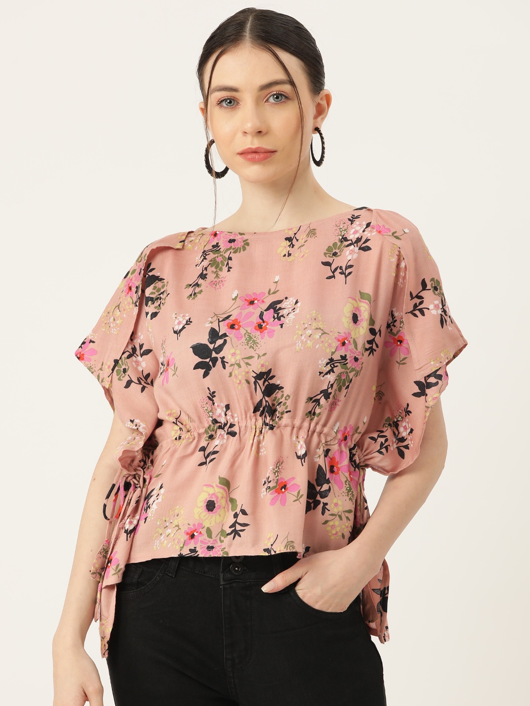 

Alsace Lorraine Paris Floral Print Flared Sleeve Kaftan Top, Pink